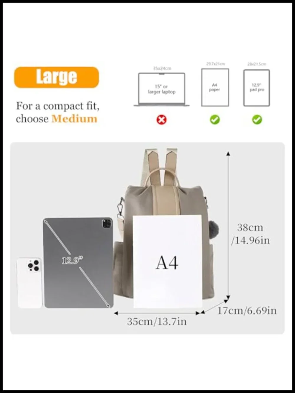 Waterproof Nylon Anti-Theft Backpack Purse Lightweight Rucksack Shoulder Bag